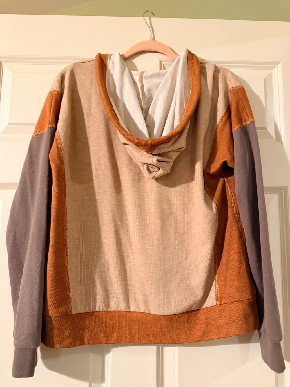 Hem & Thread Colorblock Hooded Sweatshirt - Tan & Rust - Picture 2 of 5